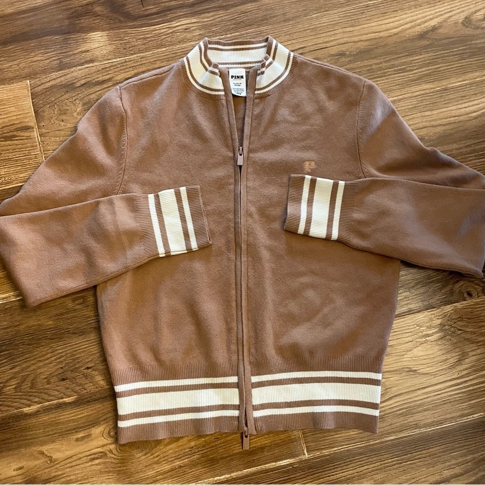 Pink Victoria's Secret Brown Sweater With White Stripes